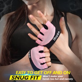 ihuan New Weight Lifting Gym Workout Gloves Men & Women, Partial Glove Just for The Calluses Spots, Great for Weightlifting, Exercise, Training, Fitness (Pink, L)