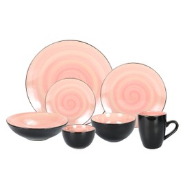 Home VSS, Stoneware Sonoma 56pc Dinnerware Set, Black + Speckled Spin Wash Rose