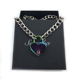 Succuba Padlock Necklace Chain Collar Choker with Two Keys and Box for Women, Men and Pet (F, 24)