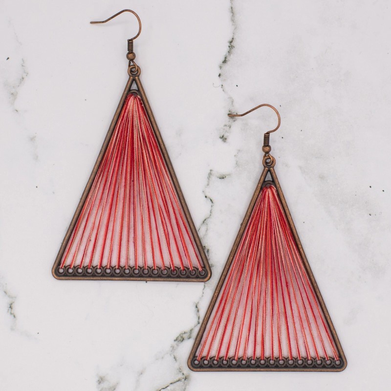 Unbranded Red, Geometric Triangle Woven Cloth Boho/Bohemian Earrings
