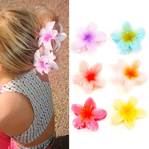 Pack of 6 Vintage Flower Hair Pins, Beach Flowers Hair Clips, Non-Slip Acrylic Hair Clips, Cute Colourful Hair Clips for Women, Hair Clips with Strong Hold for Women and Girls