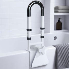 Grab Bars for Bathtubs and Showers: Adjustable Height Safety Rail with Waterproof Non-Slip Handle, Fits 3"–7" Tub Walls, Mobility Support Bar for Seniors, Holds 300 lbs