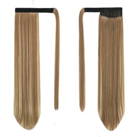 BARSDAR Straight Ponytail Extension - 26 Inch Long Straight Wrap Around Ponytail for Women Clip in Ponytail Hair Extensions Synthetic Highlight Hair Pony Tails Hairpieces Daily - Brown & Blonde