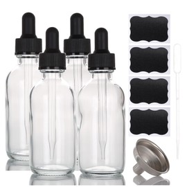 ALIFEIA 2 oz Glass Dropper Bottles,4 Pack 60ml Empty Reusable Leak Proof Thick Tincture Bottles for Essential Oils,Hair Oil,Liquids,Laboratory,Pharmacist Bottle,Massage,Perfumery Aromatherapy