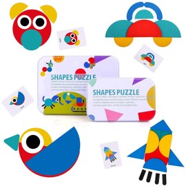 BBLIKE Tangram for Kids, 36 Wooden Montessori Toys + 60 Design Cards, Educational Toy, Classic, Sorting and Stacking Games for Children