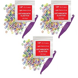 1/8 Inch Orthodontic Elastic Rubber Bands, 300 Pack, Neon, Light 2.5 Ounce Small Rubberbands Dreadlocks Hair Braids Fix Tooth Gap, Free Elastic Placer for Braces