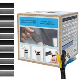 MarketConnect® Expandable Cable Sleeve Diameter 15 mm, Length 10 m x 4 (40 m Total) • For Cable Management and Cable Hiding • Perfect for Desk and TV • Black • 4-Piece Mini Box Refill Set