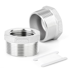 TAISHER 2 PCS 304 Stainless Steel Reducer Hex Bushing, 2" BSP Male x 1-1/4" BSP Female, Reducing Pipe Adapter Fitting, for Water Oill Air Gas