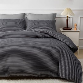 Grace Stripe Single Duvet Cover Set - Premium Brushed Microfiber Reversible Duvet Cover Single (135 x 200 cm) 2 PCs - Ultrasoft Hypoallergenic Luxury Quilt Cover Bedding Sets with Zipper Closure