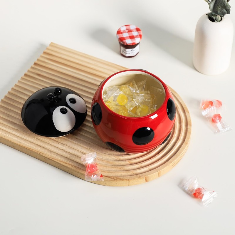 SOCOSY Ceramic Ladybug Sugar Bowl with Lid, Sugar Container, Sugar