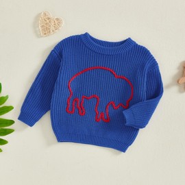 Toddler Baby Boy Football Outfit Knit Sweater Long Sleeve Pullover Sweatshirt Fall Winter Warm Clothes (F-Navy Blue,18-24 Months)