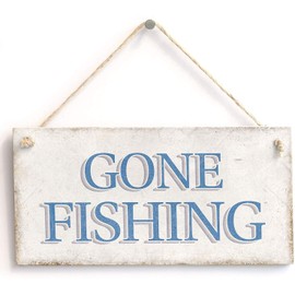 POWERMAZ Gone Fishing Vintage Hanging Wooden Signs Plaque for Him Fisherman 10x5(BW729)