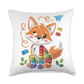 Rainbow Fox Playful Cubes Fun Time Throw Pillow