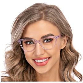 AQWANO Stylish Cat Eye Computer Reading Glasses Women Oversized Designer Blue Light Block Eyeglasses Readers Anti UV400 Eyestrain with Sping Hinge,Purple 3.5