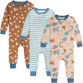 Onesies Brand Baby Boys' 3-Pack Snug Fit One-Piece Cotton Pajamas, Safari