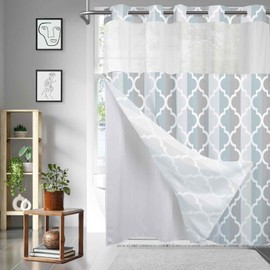 GURETER No Hook Shower Curtain with Snap in Liner Set, Geometric Shower Curtains, Modern Bathroom Decoration Design - Hotel Style with See Through Mesh Top Window, Machine Washable, 71x84 in