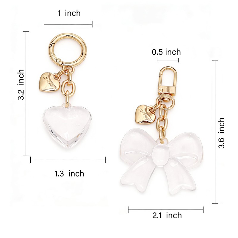 AUMEY Clear Transparent Bow & Heart Purse Charms 2 Pack,