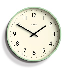 JONES CLOCKS® Studio Round Wall Clock - Round Clock - Modern Clock - Designer Clock - Kitchen Clock - Living Room Clock - Office Clock - Easy to Read Dial - Contemporary Design (Neo Mint)