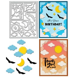 BENECREAT Cloud Background Cutting Dies for Scrapbooking, Moon Sun Bird Carbon Steel Embossing Tool Die Cuts for Card Makng, Photo Album, Decorative Embossing, 0.8mm Thick