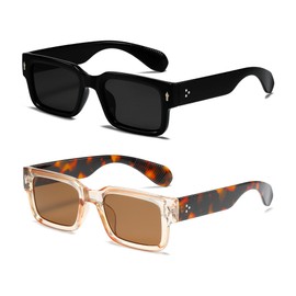 ZIMUSUN Square Frame Sunglasses for Women Men Trendy Chunky Rectangle Sun Glasses Black Shades(2 Pack (Black/Grey+transparent Tea Leopard Leg/Tea))