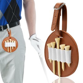 Golf Tee Holder 1 Pack Golf Tee Carry Pouch Bag Golf Spike Storage 5 Holes Elastic Band Insert Portable Adjustable Buckle Golf Spike Pocket Golf Enthusiast Men Women with Wood Spikes 5pcs (Brown