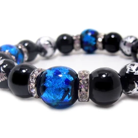 Stone jewelry japan Men's Luminous Firefly Glass 0.5 inch (14 mm), Silver Carved Dragon Onyx, 0.5 inch (12 mm), Black Onyx, 0.5 inch (12 mm), Power Stone Bracelet, Inner Diameter: Approx. 6.7 inches