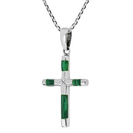 AeraVida Elegant X Cross Green-Tones Malachite Inlay .925 Sterling Silver Pendant Necklace | Classic Cross Sterling Silver Necklace for Women | Women Jewelry