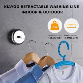KIAYOO Washing Line Extendable Wall, Indoor and Outdoor Adjustable Washing Line with 2.8 m SUS304 Wire Rope for Home, Hotel, Laundry Room, Bathroom, for Drying Quilts, Clothes, Towels, Black