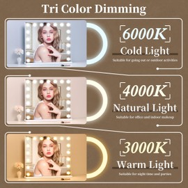 NUSVAN Vanity Mirror with Lights,Makeup Mirror with 17 Dimmable LED Bulbs, 3 Color Lighting Modes Detachable 10X Magnification Mirror Touch Control, 23.6X19,7 inch, White
