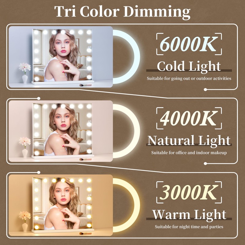 NUSVAN Vanity Mirror with Lights,Makeup Mirror with 17 Dimmable LED