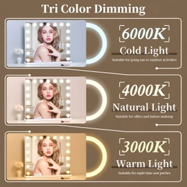 NUSVAN Vanity Mirror with Lights,Makeup Mirror with 17 Dimmable LED Bulbs, 3 Color Lighting Modes Detachable 10X Magnification Mirror Touch Control, 23.6X19,7 inch, White