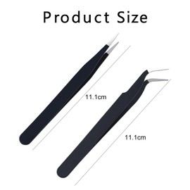 iCovalescent Tweezers Set of 2, Straight and Curved Tweezers, Stainless Steel Eyebrow Tweezers for Facial Hair, Eyelashes, Eyebrows and Ingrown Hair (Black, 11.5 cm x 1 cm)
