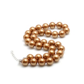 Schmuckwilli Pearl Necklace for Women - 45 cm Length with 12 mm Large Brown Round Mallorca Beads - Elegant Necklace with Shell Pearls for Any Occasion, Shell, Pearl