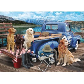 VCC Dogs Gone Fishing Jigsaw Puzzle 1000 Piece - Finished Size 26 5/8" x 19 1/4" - Fully Interlocking & Randomly Shaped Pieces