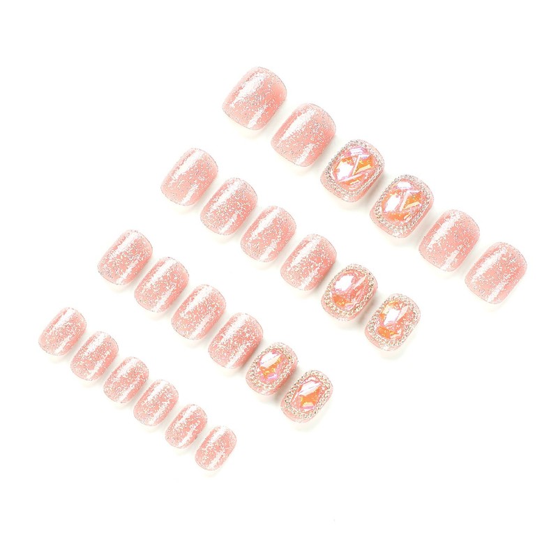 Vezocim Press on Nails Short Square 24Pcs Glitter Press on