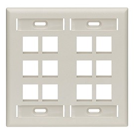 Leviton Quickport Wallplate with ID Window, Dual Gang, 12-Port, 42080-12T, Light Almond