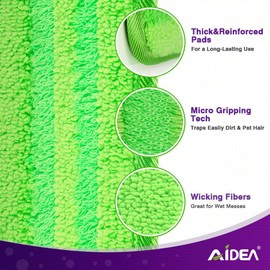 AIDEA AIDEA Microfibre Reusable Mop Refill Pads Compatible with Flash Powermop,Machine Washable Floor Mop Pad Refills, Mop Head Replacements for Multi Surface Wet & Dry Cleaning, 4 Pack