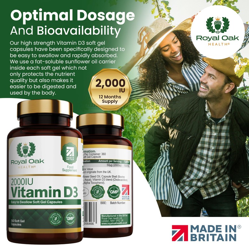 Royal Oak Health Vitamin D3 2000iu (Cholecalciferol) x360 Soft Gel