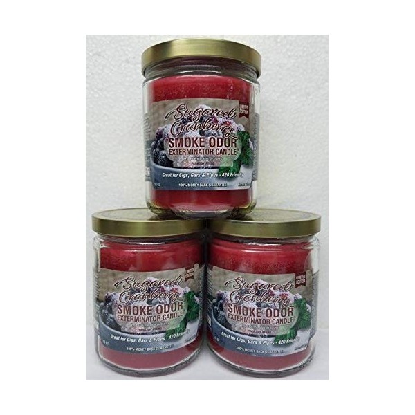 Smoke Odor Exterminator 13 oz Jar Candles Sugared Cranberry, (3) Set of Three Candles