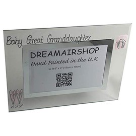 Baby Great Granddaughter Gift Photo Frame: Landscape (Pink Heart/Feet)