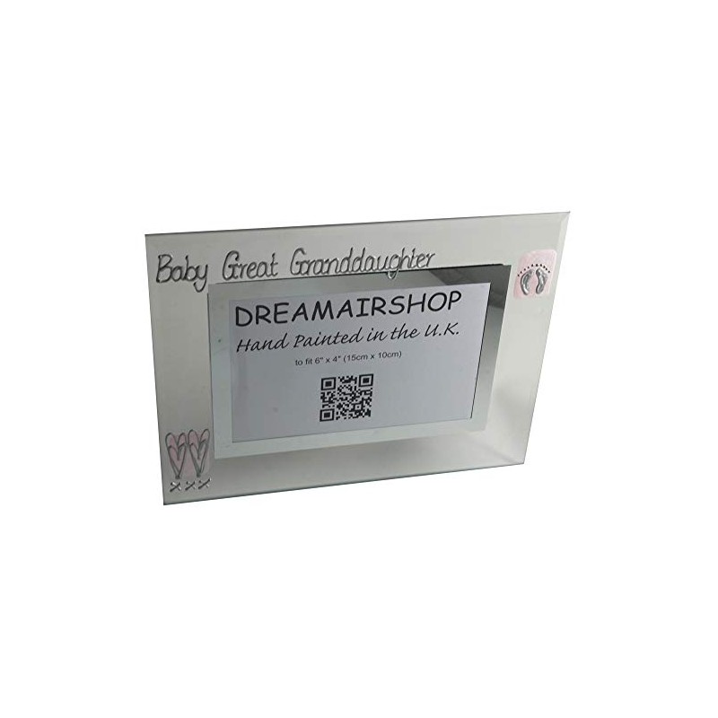 Baby Great Granddaughter Gift Photo Frame: Landscape (Pink Heart/Feet)