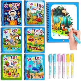Water Coloring Books for Toddlers, 6 Packs Magic Paint with Water Coloring Book, Water Painting Book for Toddlers, Travel Toys for 3-5, Water Doodle Book Toys for Toddlers