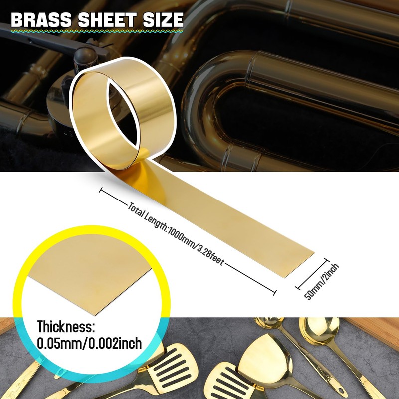 Uxney Brass Sheet Roll, Gold Foil Sheets 1000mm x 50mm