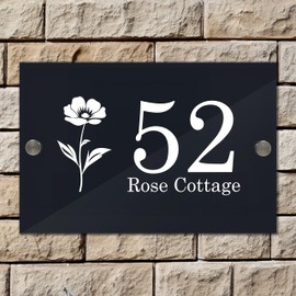 Badgemaster Modern Anthracite House Number Sign Plaque Stainless Steel Standoffs 20cm x 13cm Blooming Flower