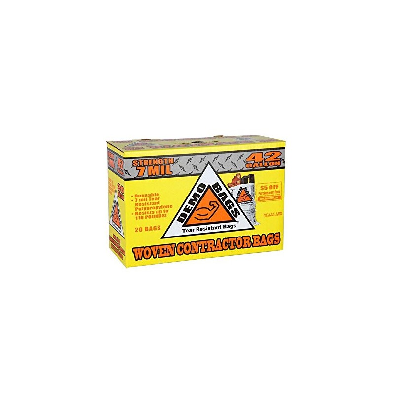 DemoBags Reusable 7 MIL 42-gallon Contractor Trash Bags, 20-count box