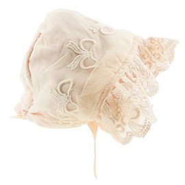Cute Baby Girls Kids Infant Newborn Toddler Cotton Lace Embroidered Bows Retro Christening Baptism Occasion Bonnet Beanie Summer Beach Sunhat Sun Protection Hat Cap NB 3 6 9 Months (Dusky Pink)