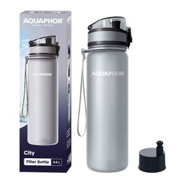 AQUAPHOR AQUAPHOR City Bottle 500ml Grey | Travel Water Bottle with Activated Carbon Filter | Filters Chlorine & Impurities | Made of Tritan & BPA-Free | Stay Hydrated On the Go!