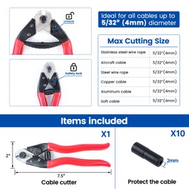 Muzata Cable Cutter Heavy Duty Stainless Steel Wire Rope Cutter Aircraft Up to 5/32" for Deck Stair Railing Thick Seal Metal Fence Bike Bicycle Brake M015, CT1