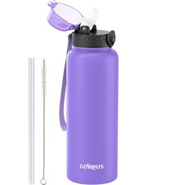 GOPPUS 1.2L/40oz Stainless Water Bottle with Straw Large Thermal Bottle 1200ml Flip Top Metal Bottles Cold Drink Leakproof Flask Big Drinks Bottles Double Walled Insulated Bottle Travel Water Bottle