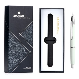 Majohn A2 Press Fountain Pen Extra Fine Nib with Box, Retractable White Resin Ink Pen with Converter Writing Pen Set (Silver Clip Version)
